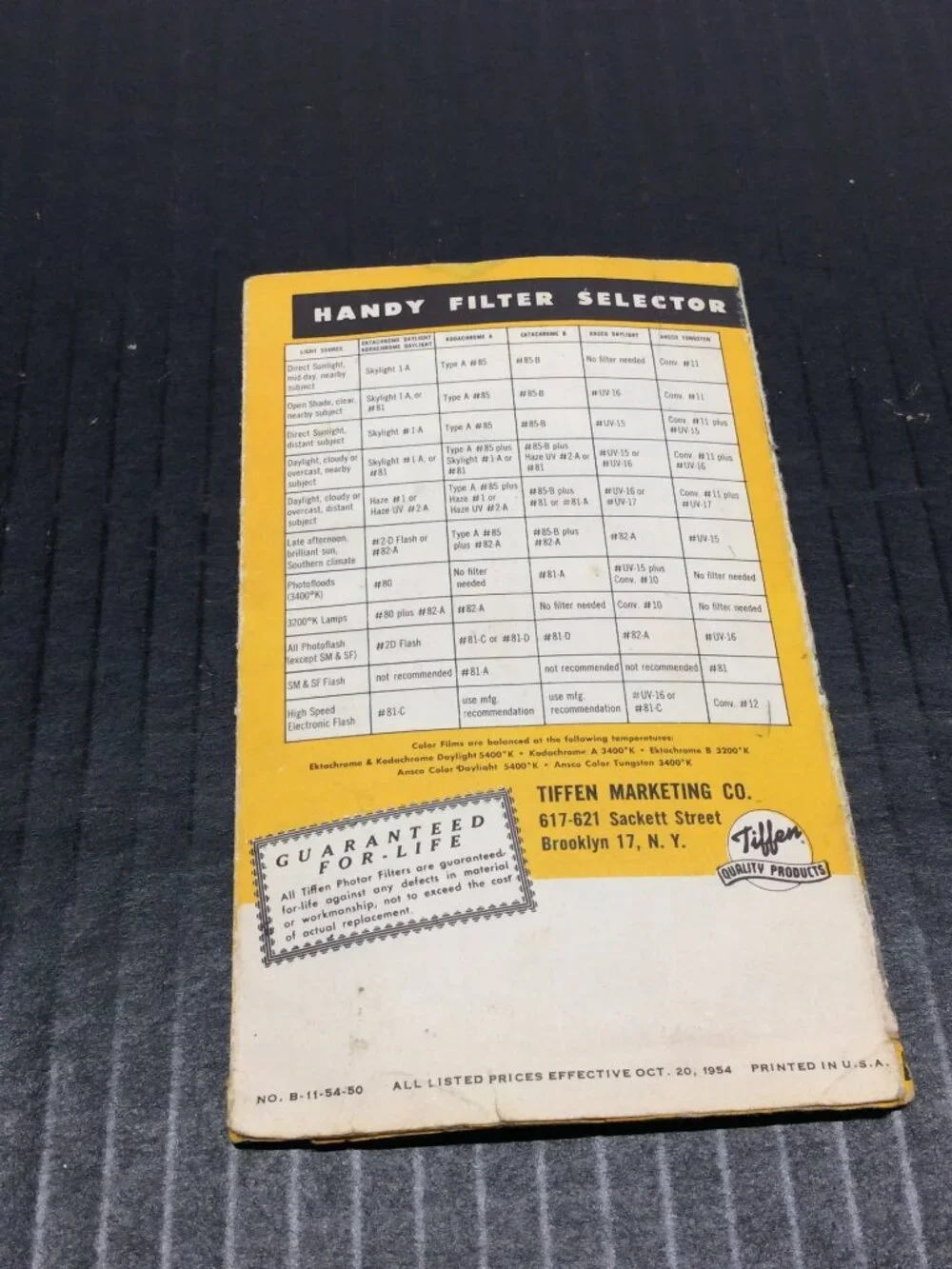 Vintage Tiffen Camera Filter Brochure Catalogue Pre-UPC Era